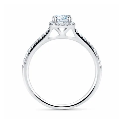 Anillo de promesa en oro blanco de 18K y diamante talla princesa detalle vertical