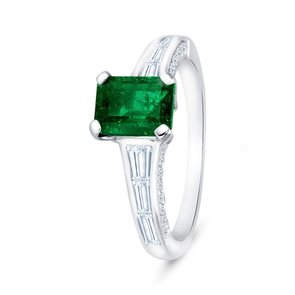 Anillo "Green Luxury" de esmeralda de oro blanco 18k y diamantes 2