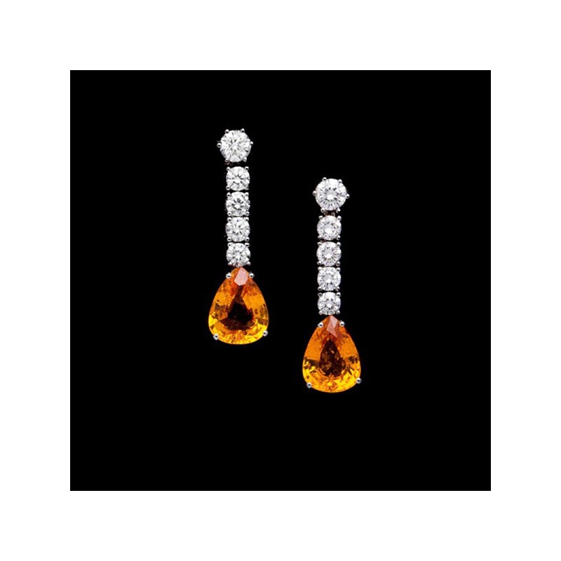 Pendientes con Zafiros Orange Padparacha y Brillantes - PC 56-1