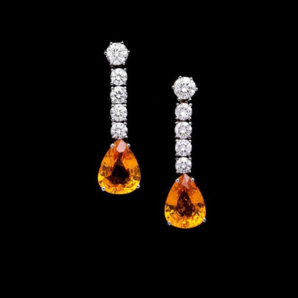 Pendientes con Zafiros Orange Padparacha y Brillantes - PC 56-1