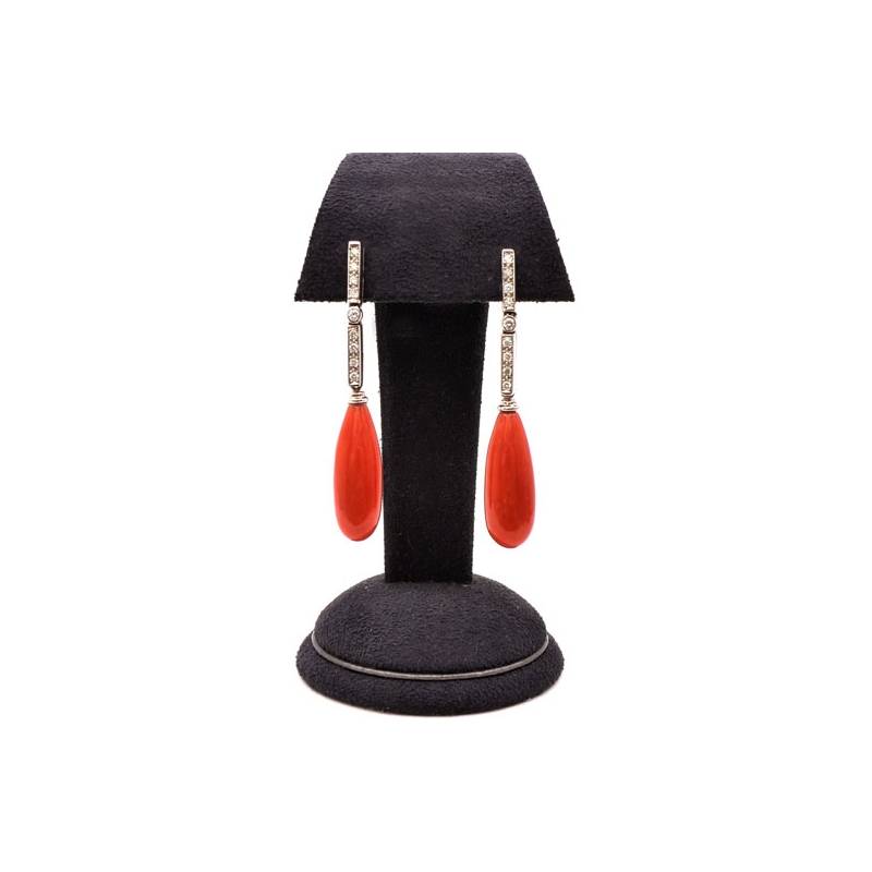 pendientes coral diamantes