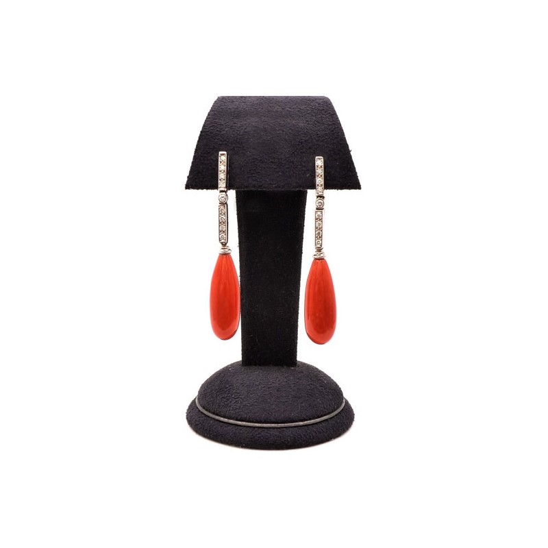 pendientes coral diamantes