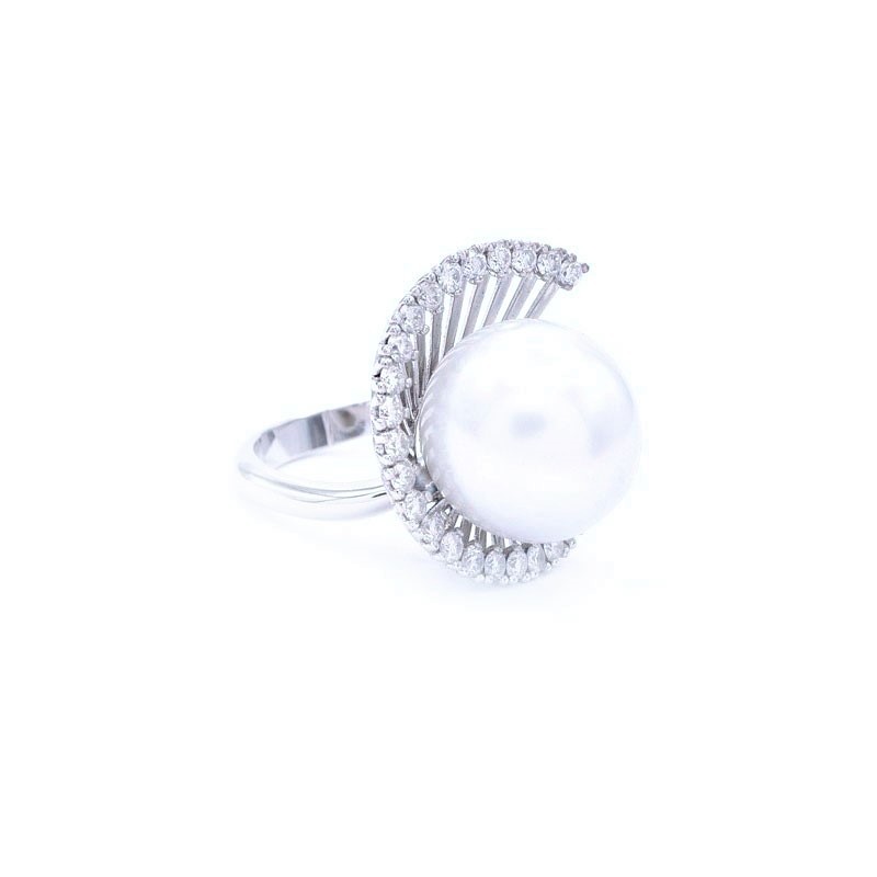 sortija perla y brillantes