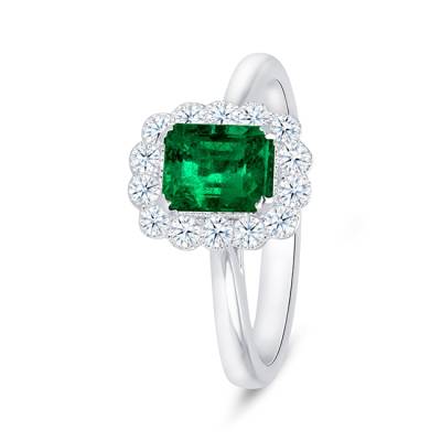 anillos de compromiso de oro blanco con esmeralda y diamantes