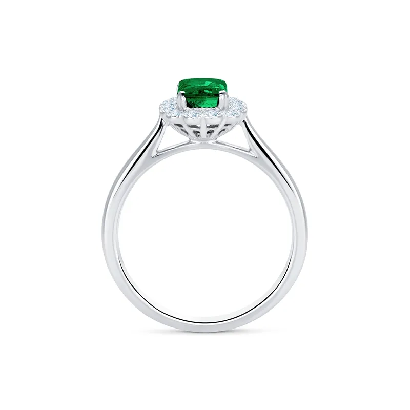fotografía de Anillo de compromiso con Esmeralda en oro blanco de 18K con  brillantes