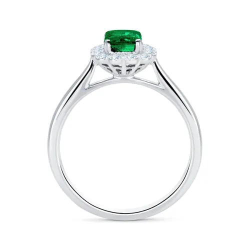 fotografía de Anillo de compromiso con Esmeralda en oro blanco de 18K con  brillantes