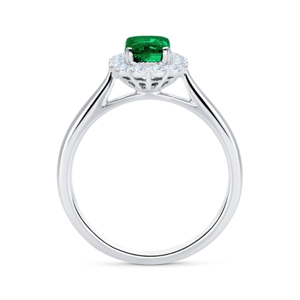 Anillo de esmeralda con orla de brillantes en oro blanco "Green Kaori"