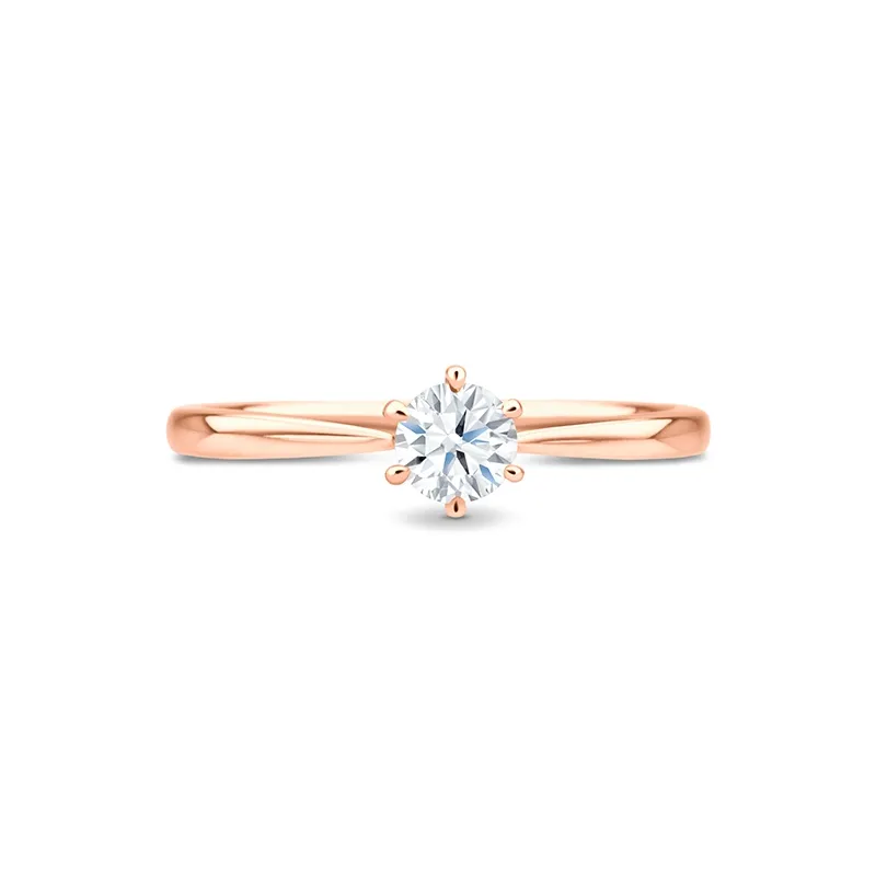 Anillo solitario clásico de compromiso de oro rosa de 18K con diamante desde 0.15 cts