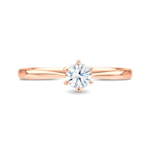 Anillo solitario clásico de compromiso de oro rosa de 18K con diamante desde 0.15 cts