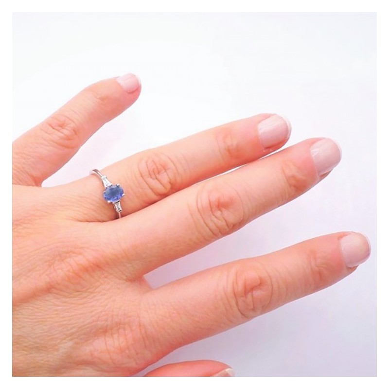 Anillo joya de zafiro oro blanco 18k y diamante - SC 298 Z