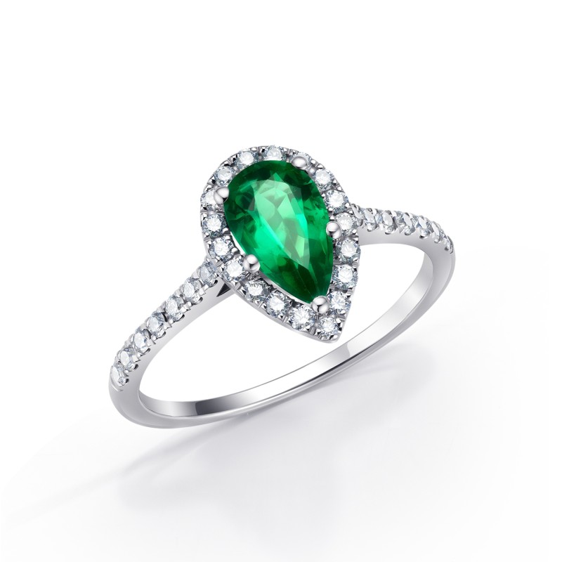 anillo esmeralda perilla y brillantes oro blanco 2