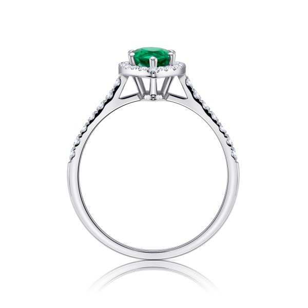 anillo esmeralda perilla y brillantes oro blanco 3
