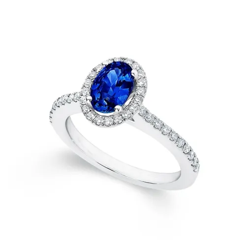 imagen de diseño de Anillo  en oro blanco de 18K con zafiro oval de 1.38 cts y diamantes de 0.39 cts de color E/F pureza VS
