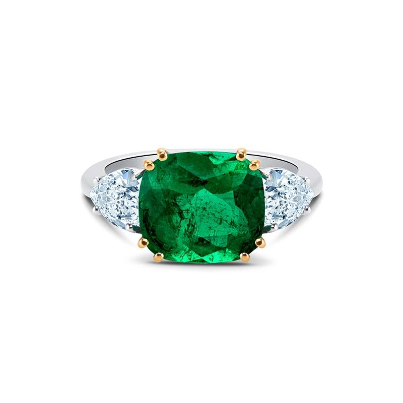 sortija de oro blanco com esmeralda con diamantes corazón para mujer