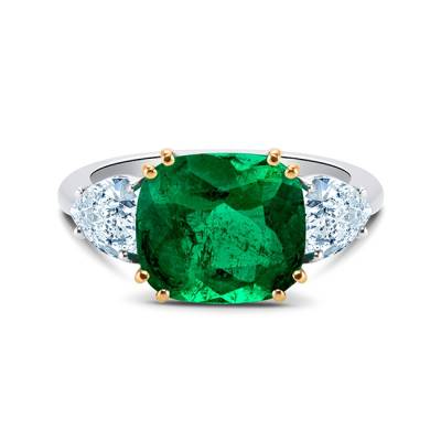 sortija de oro blanco com esmeralda con diamantes corazón para mujer