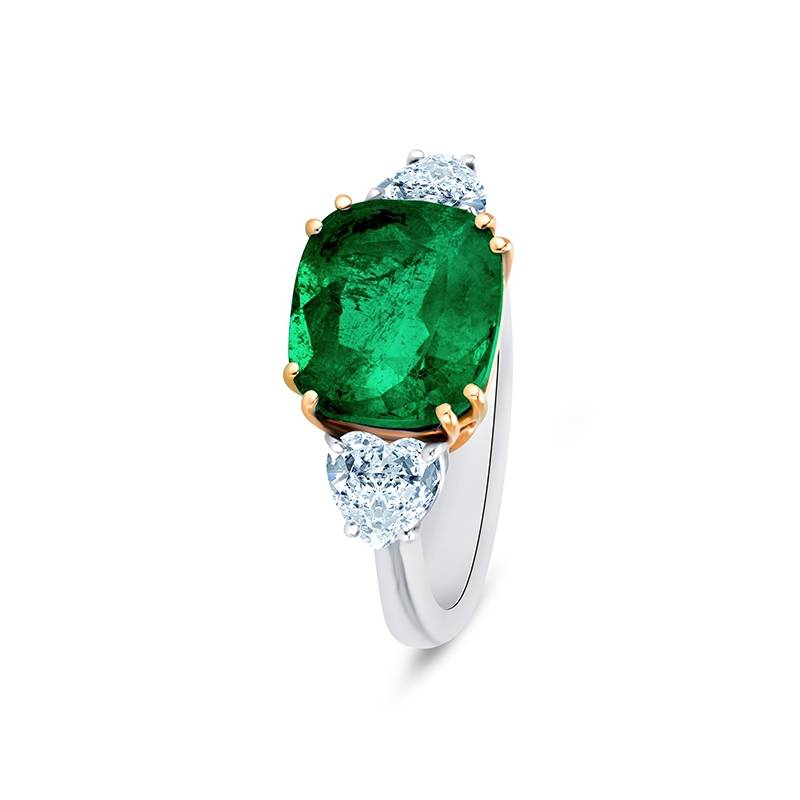 sortija de oro blanco com esmeralda cojín con diamantes corazón para mujer