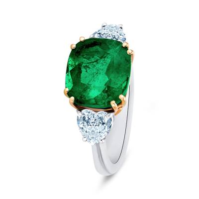 sortija de oro blanco com esmeralda cojín con diamantes corazón para mujer