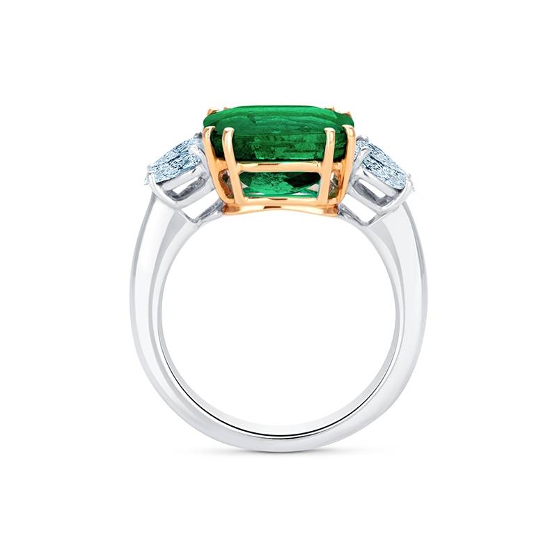 sortija de oro blanco com esmeralda cojín con  y diamantes para mujer