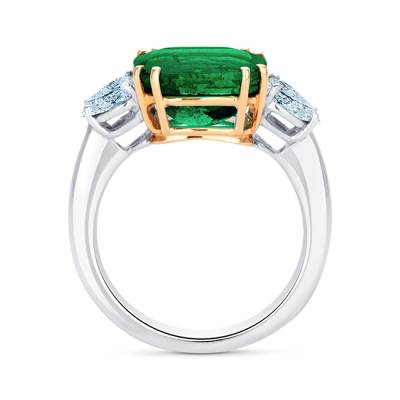 sortija de oro blanco com esmeralda cojín con  y diamantes para mujer
