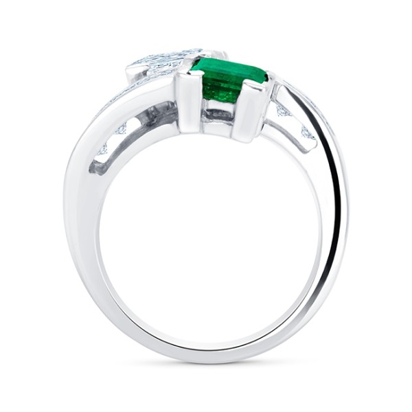 Anillo de esmeralda oro blanco diamantes talla princesa