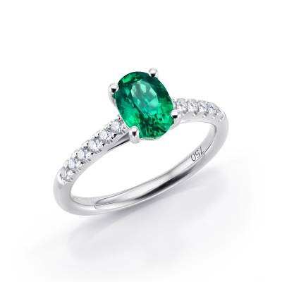 Anillo de oro con esmeralda verde y Diamantes