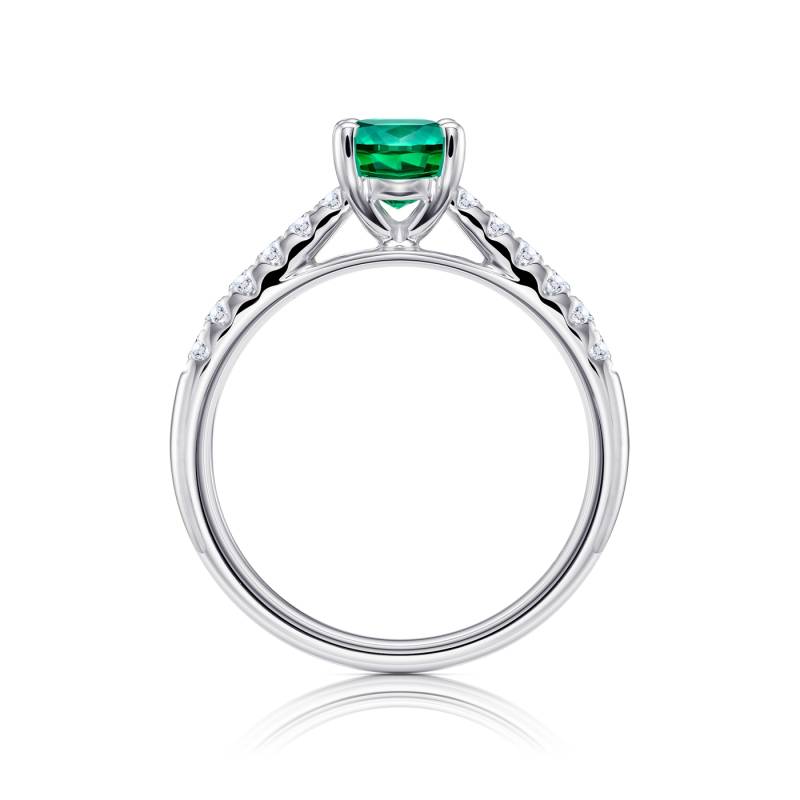 anillo de oro blanco con esmeralda oval y diamantes