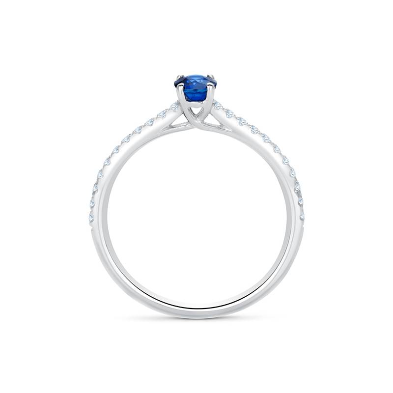 Anillo con zafiro azul oval en oro blanco y diamantes E-VS - Jorge Juan Joyeros