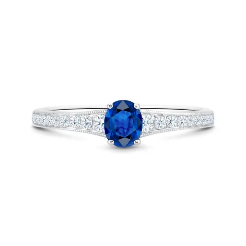 Sortija de oro de 18K con zafiro azul natural de 0.73 quilates y diamantes en el brazo F/G VS