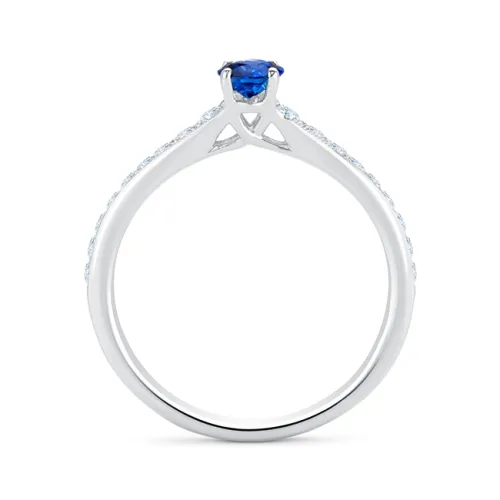 imagen de Sortija de oro de 18K con zafiro azul natural de 0.73 quilates y diamantes en el brazo F/G VS
