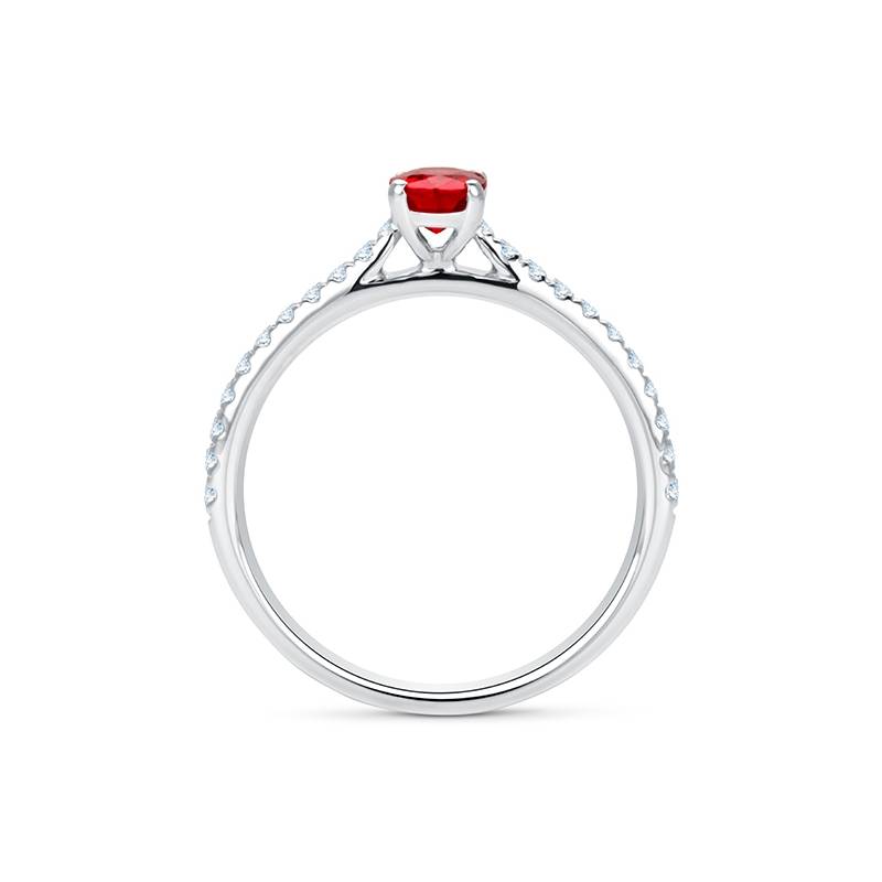 foto frontal de Anillo clásico de oro de 18K con un rubí AAA de 0,55 cst con diamantes certificados