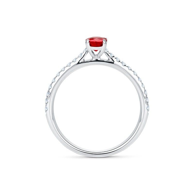 foto frontal de Anillo clásico de oro de 18K con un rubí AAA de 0,55 cst con diamantes certificados