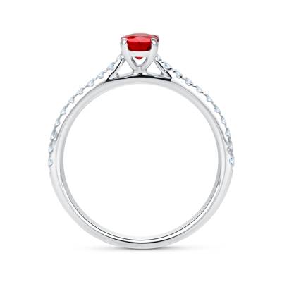 foto frontal de Anillo clásico de oro de 18K con un rubí AAA de 0,55 cst con diamantes certificados