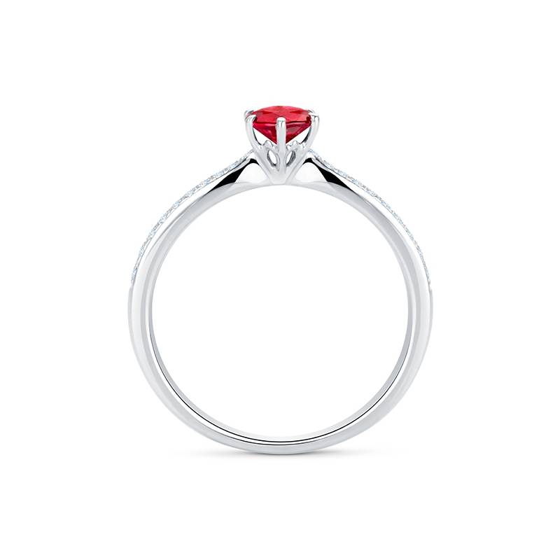 fotogravia vista frontal de Anillo realizado en oro blanco 18K con diamantes en el brazo y rubi redondo burma de 0.50 cts