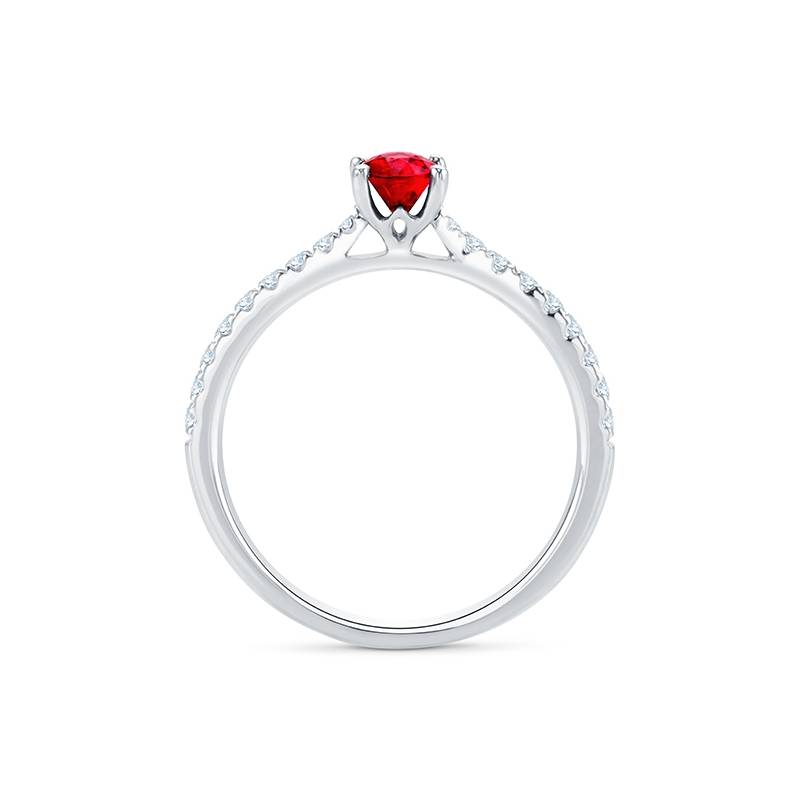 imagen vertical de Anillo de oro 18k con rubí rojo vivido de 0.69cts acompañado de diamantes en el brazo F/E- vs-vvs