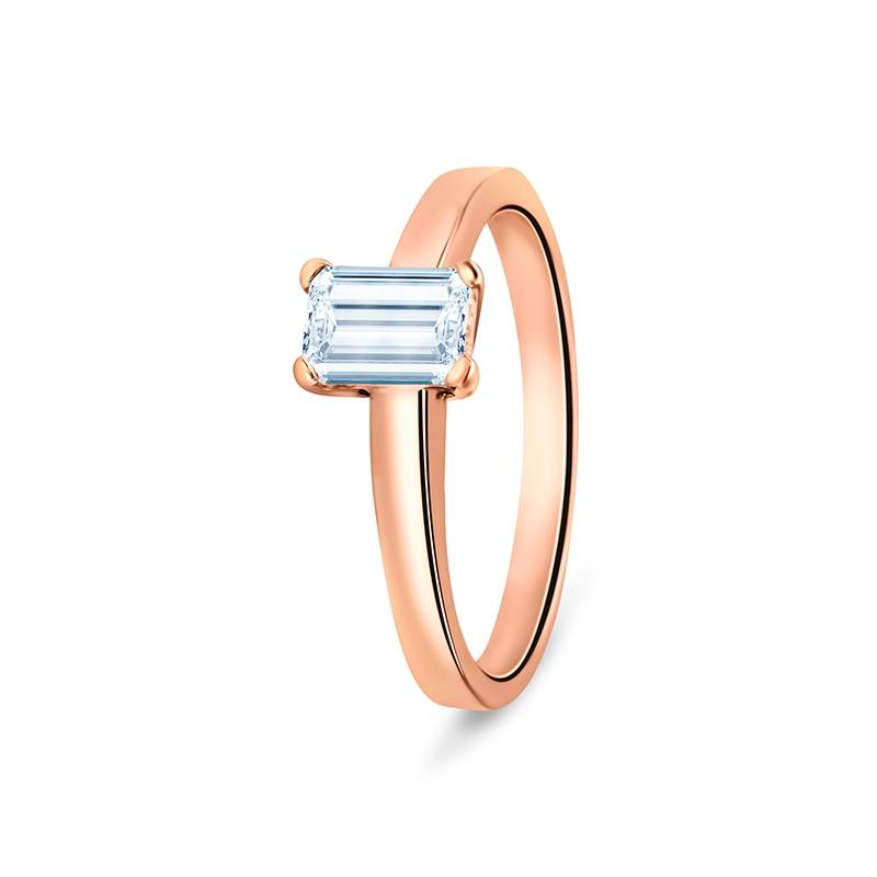 Sortija oro rosa Diamante corte Esmeralda en cuatro garras