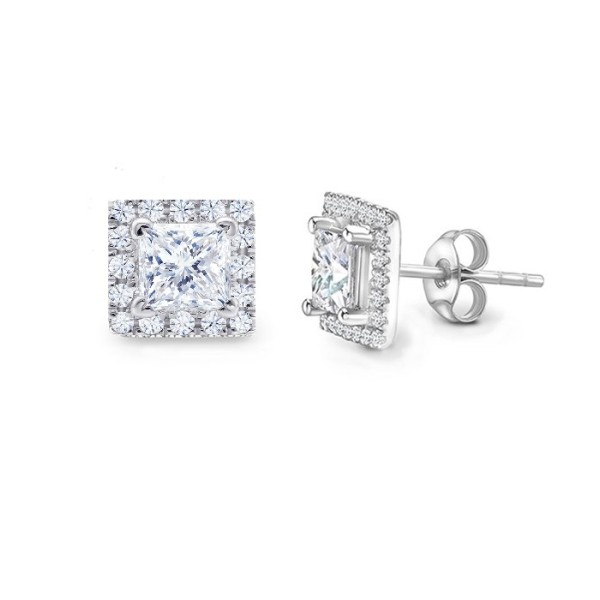 Pendiente "Brickell" oro blanco con diamantes Talla Princesa y Orla de Brillantes