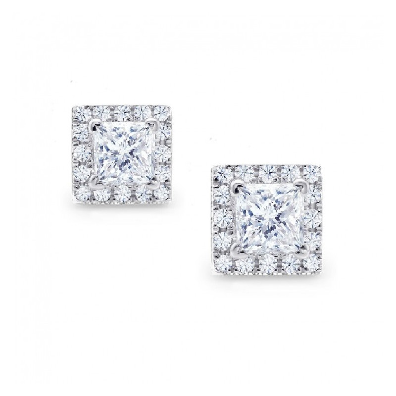 Pendiente "Brickell" oro blanco con diamantes Talla Princesa y Orla de Brillantes-2