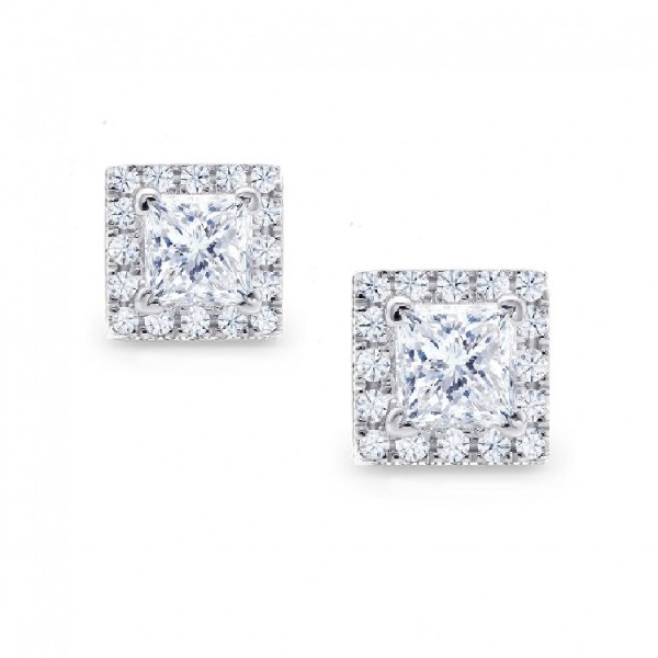 Pendiente "Brickell" oro blanco con diamantes Talla Princesa y Orla de Brillantes 2