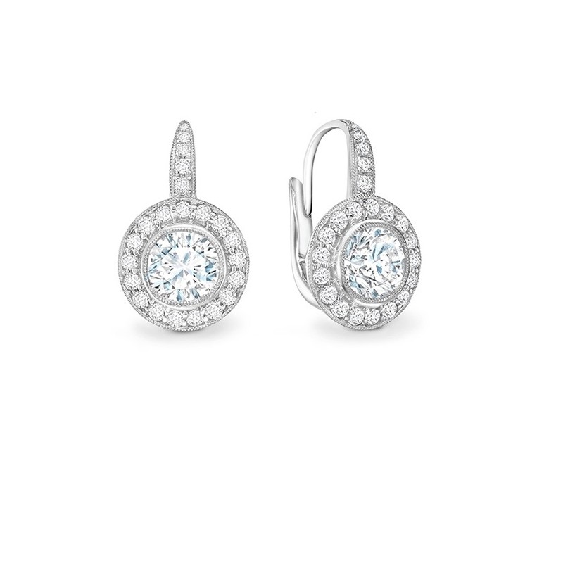 Pendientes Clásicos de Novia con brillantes rodeados por orla oro blanco - PR 14