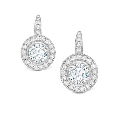 Pendientes Clásicos de Novia con brillantes rodeados por orla oro blanco - PR 14-2