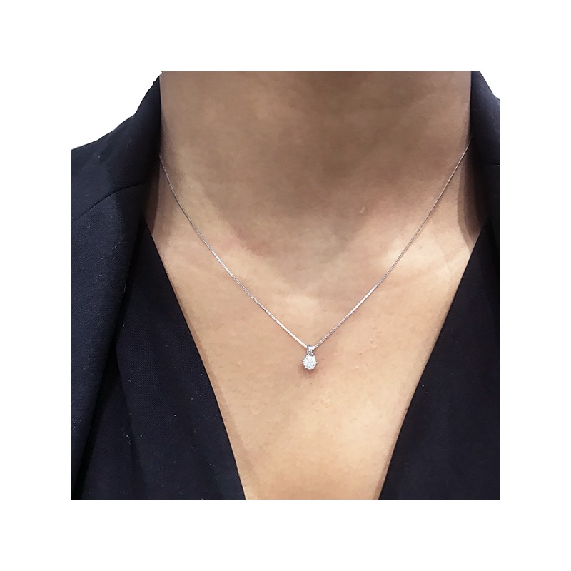 Colgante "Hana" Brillante 6 garras oro blanco CR 6 OB-2