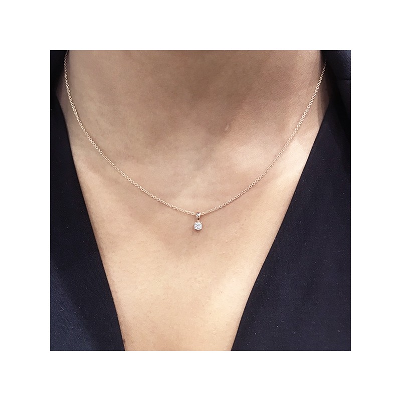 Colgante " Midori" solitario oro rosa 18k y Diamante con cadena - CR 1 OR -2