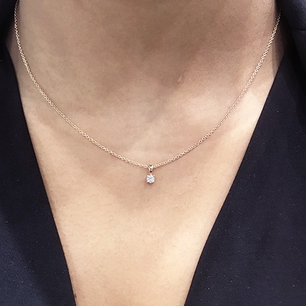 Colgante " Midori" solitario oro rosa 18k y Diamante con cadena - CR 1 OR 2