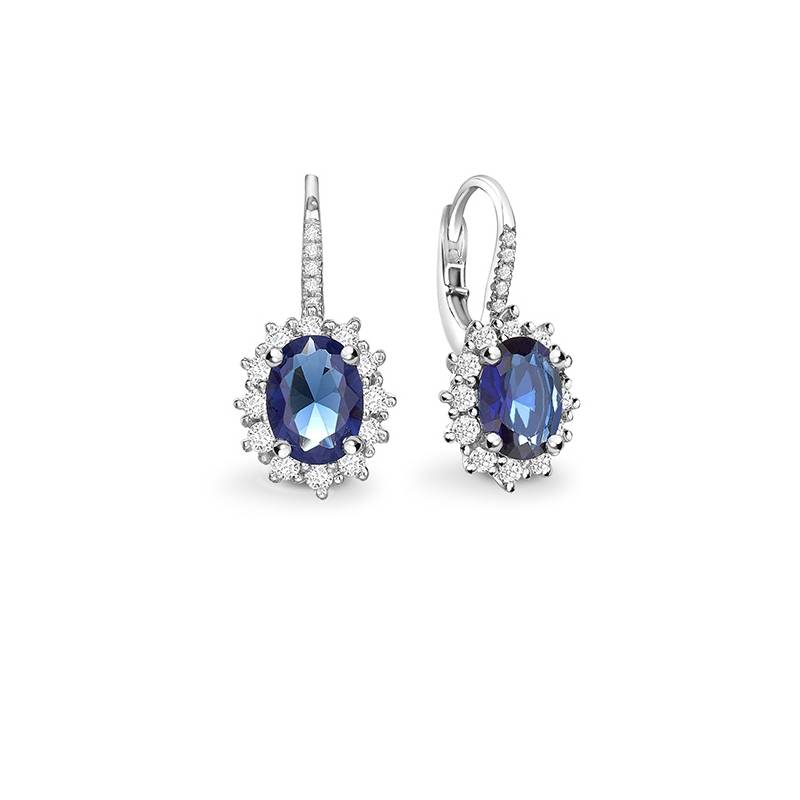 Pendientes con Zafiro y orla de Brillantes - PR 15 ZAF