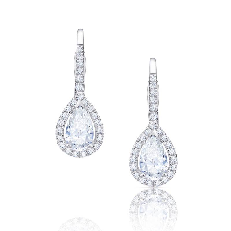 Pendientes largos con Diamante Talla Perilla y elegante orla de brillantes - PR 18