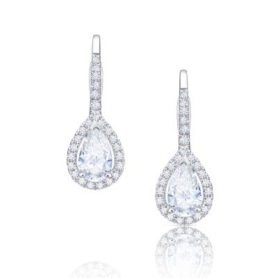 Pendientes largos con Diamante Talla Perilla y elegante orla de brillantes - PR 18