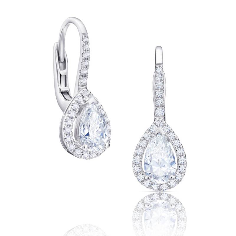 Pendientes largos con Diamante Talla Perilla y elegante orla de brillantes - PR 18-2