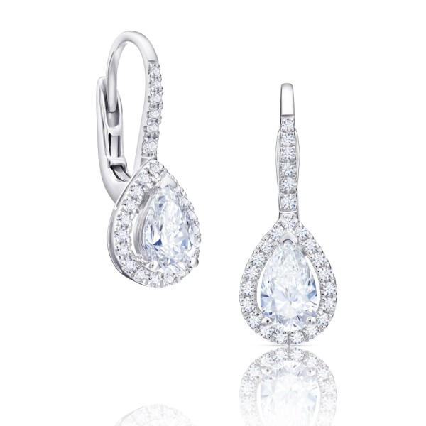 Pendientes largos con Diamante Talla Perilla y elegante orla de brillantes - PR 18 2