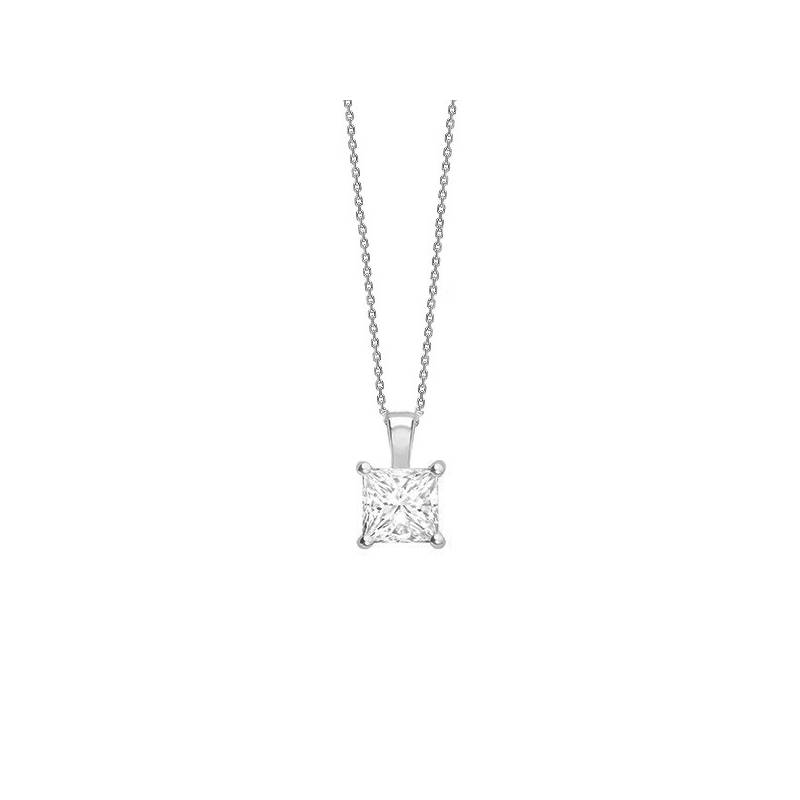 Colgante talla Princesa Oro Blanco y Diamante - CR 15 OB