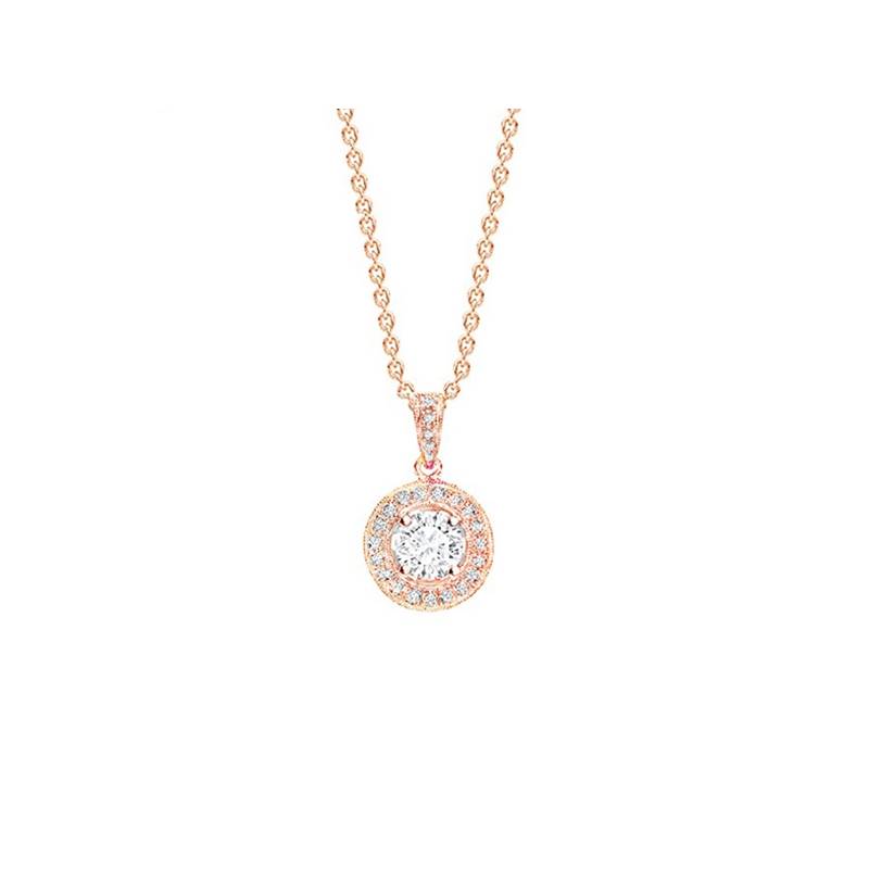 Colgante "Rose Suntory" en oro rosa de 18K con Diamante central y orla - CR 21 OR